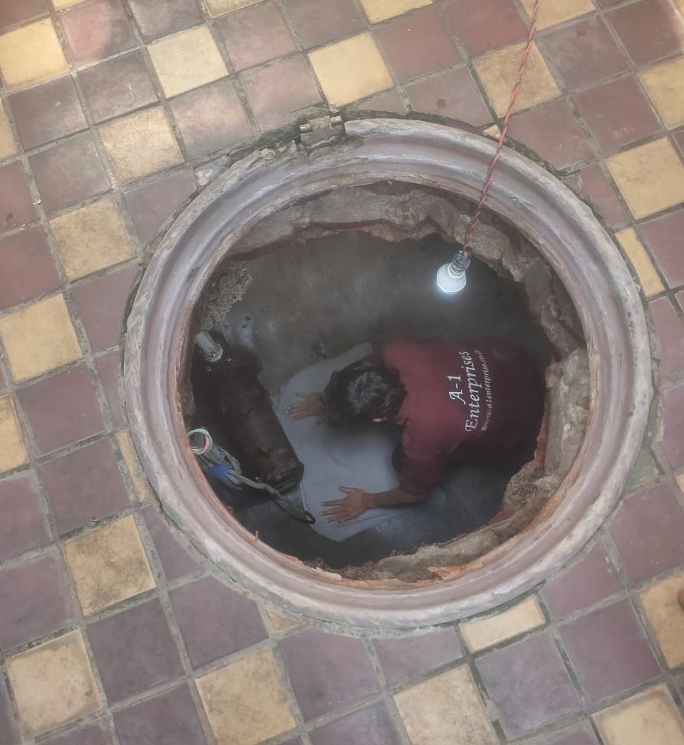 under ground water tank cleaning in progress